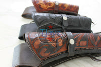 38/357 Caliber 10" Straight Right Draw Tooled Leather Holster