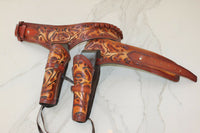 NEW 44/45 Cal DOUBLE  Holster Gun Belt Drop TOOLED LEATHER Western RIG 34"-52"