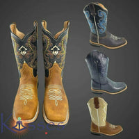 Men Rodeo Cowboy Boots Leather Square Toe