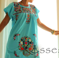 NEW Embroidered Pueblo Peasant Hand Embroidered Mexican Dress Hippie Vintage