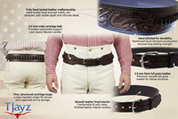 44/45 Caliber High Rider Tooled Leather Cartridge Belt 2.5" width
