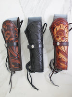 22 Caliber 8" Straight Right Draw Tooled Leather Holster