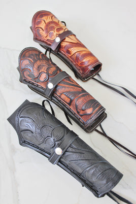 22 Caliber 8" Straight Right Draw Tooled Leather Holster