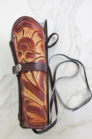 44/45 Caliber 12" Straight Right Draw Tooled Leather Holster