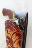 22 Caliber 8" Straight Right Draw Tooled Leather Holster