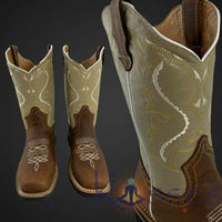 Men Rodeo Cowboy Boots Leather Square Toe