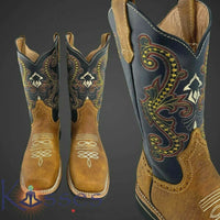 Men Rodeo Cowboy Boots Leather Square Toe