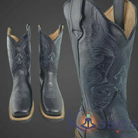 Men Rodeo Cowboy Boots Leather Square Toe