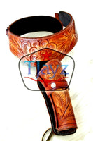 38/357 Caliber Right Draw Tooled Leather Drop Loop Rig