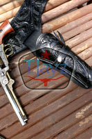 44/45 Caliber Dual Draw Tooled Leather Drop Loop Rig - Black