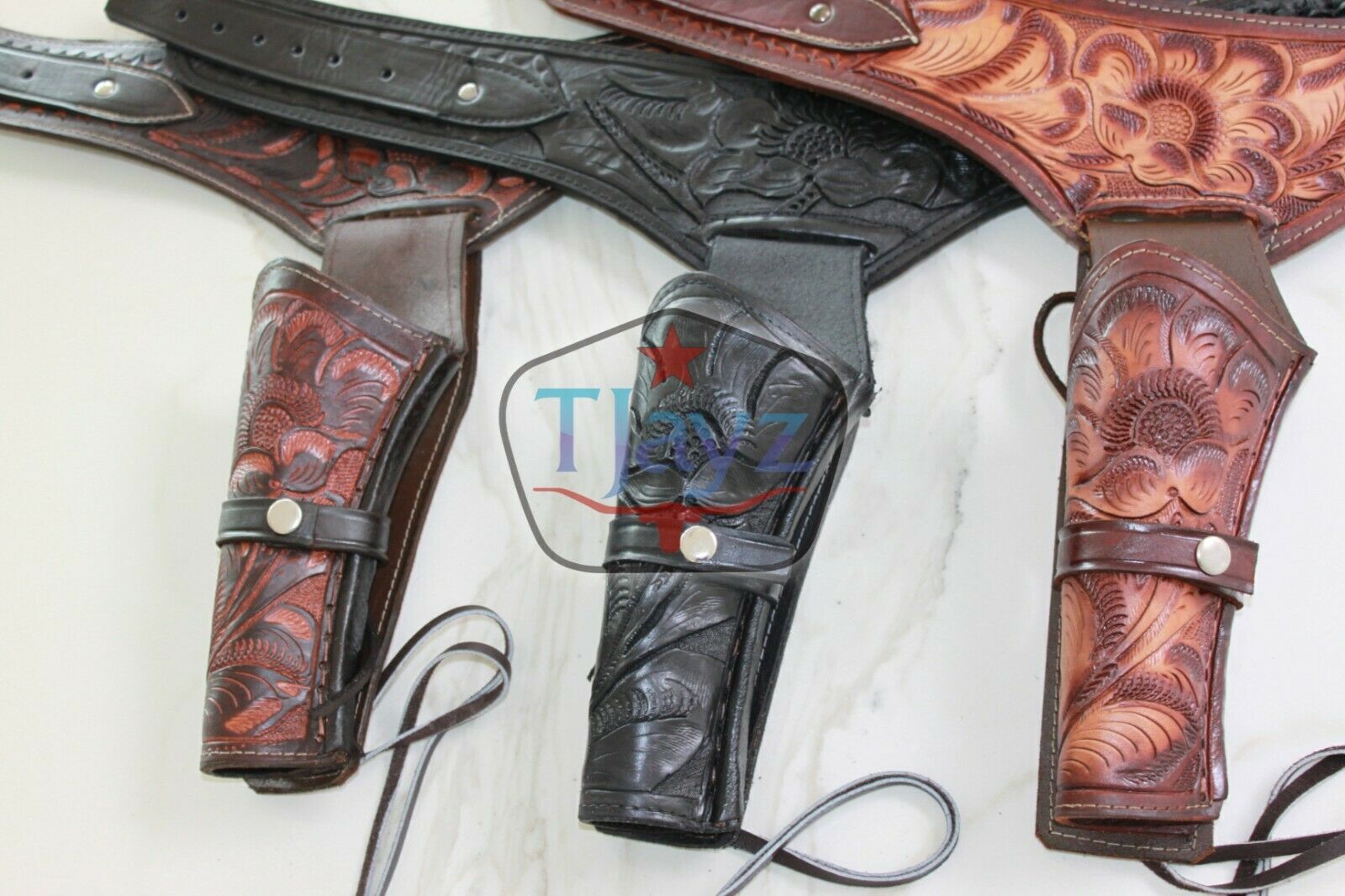 HILASON Western Double Hand Gun Holster Rig 44/45 Caliber Leather
