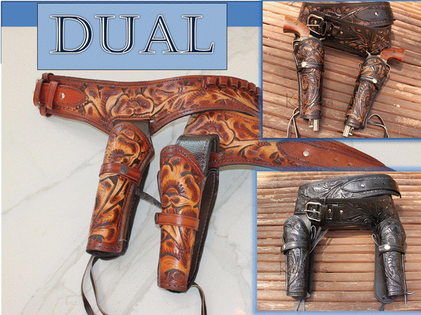 NEW 44/45 Cal DOUBLE  Holster Gun Belt Drop TOOLED LEATHER Western RIG 34