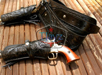 44/45 Caliber Dual Draw Tooled Leather Drop Loop Rig - Black