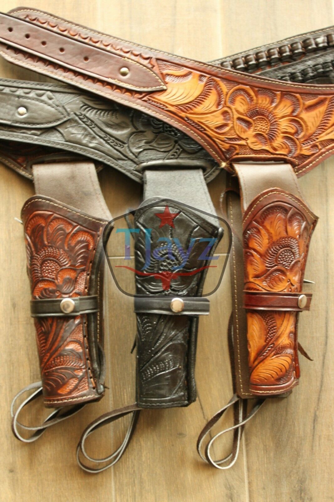 Modestone 44/45 Fondina In Pelle Cuoio Per Mano Sinistra - Stile Western Con Cintura - Adatta A Revolver Colt 45