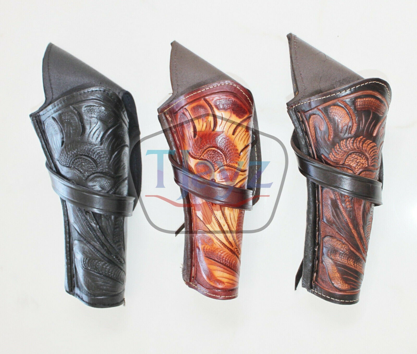 44/45 Caliber Handmade Brown Left Hand Draw Western/Cowboy Hollywood Style  Hand Tooled Gun Holster and Belt